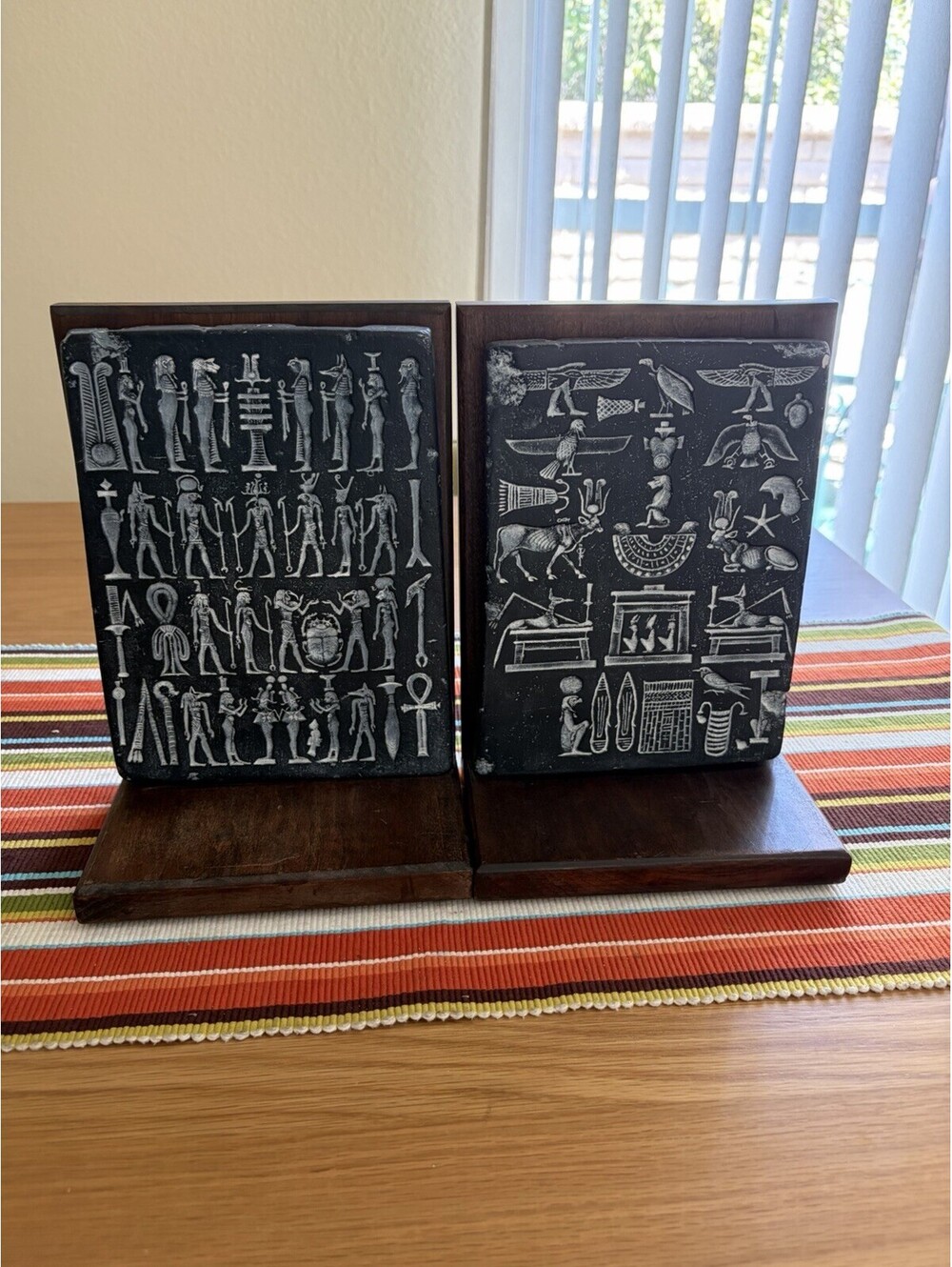 Vtg Pair LARGE BOOKENDS EGYPTIAN TOMB GUARDIANS Gods Falcon Jackal Dog Scarab - Picture 2 of 9